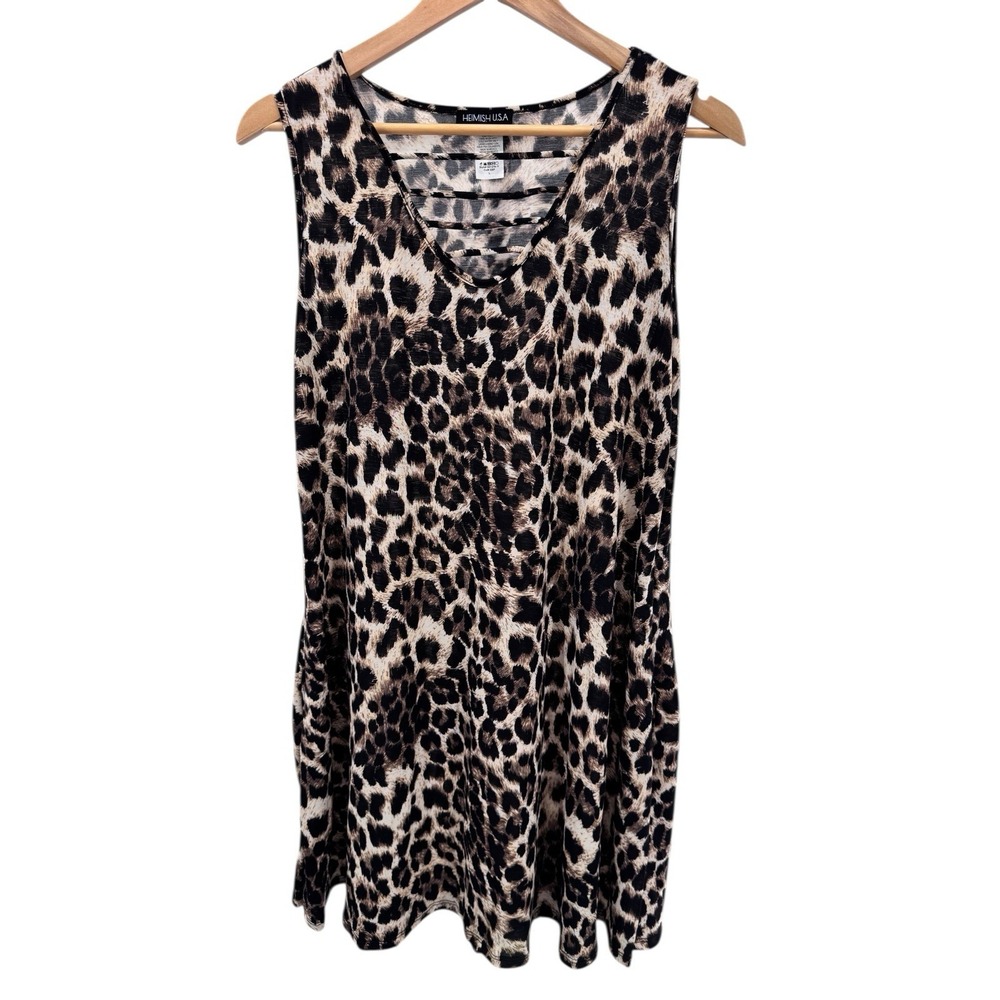 Leopard Print Mini Dress‎ L Animal Print Knit Criss Cross Neckline Casual Boho